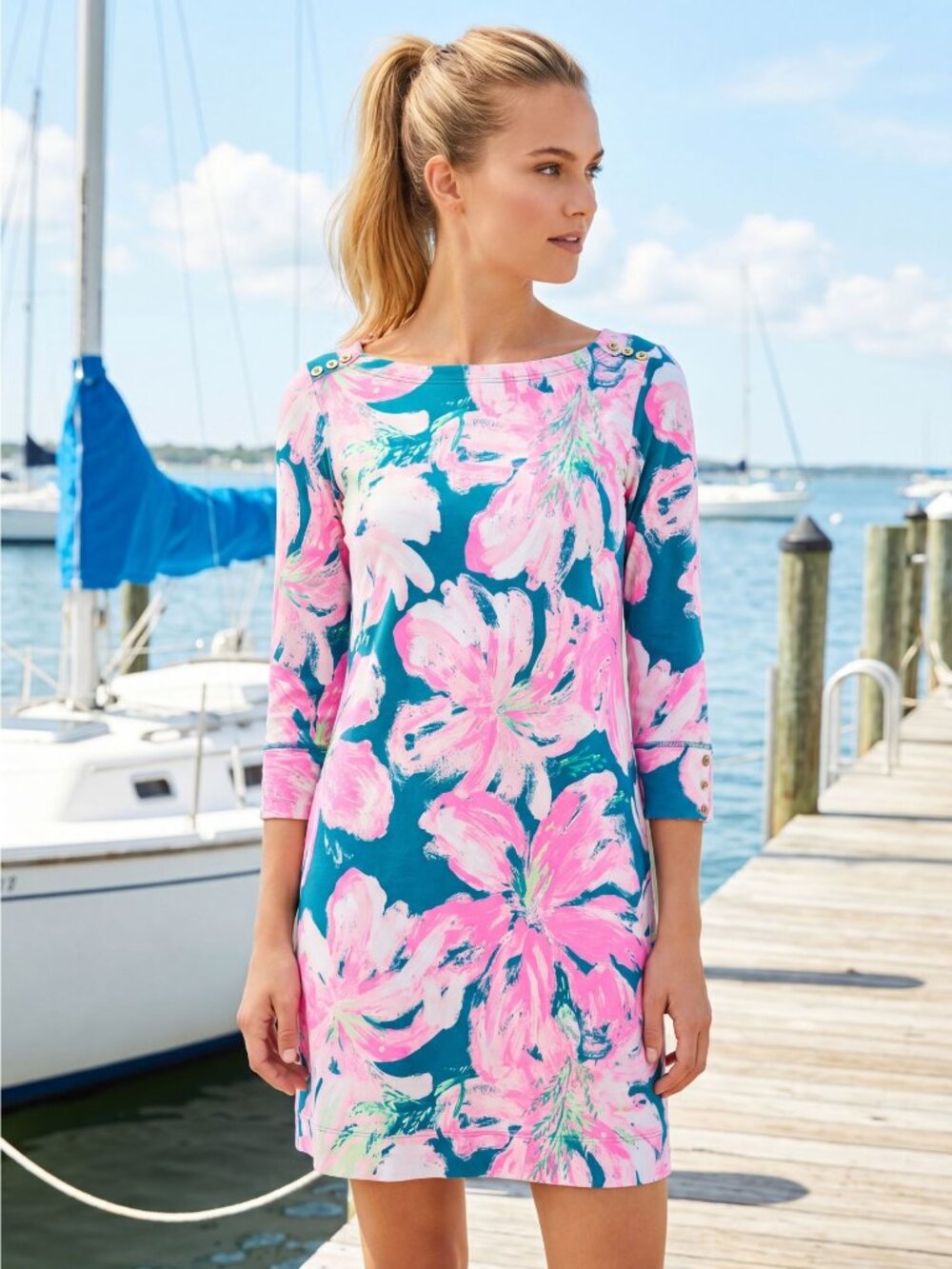 Lilly Pulitzer Sophie Dress UPF 50+ Sun Tidal Wave Pans Garden Beach Medium